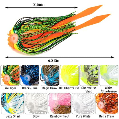 Dr.Fish 15 Pack Replacement Jig Skirts with Tail 88-Strands Silicone Quick Change Fishing Umbrella Skirts for Spinnerbaits Bass Jig Lure Making Supplies - color: White/Chartreuse-15 Pack