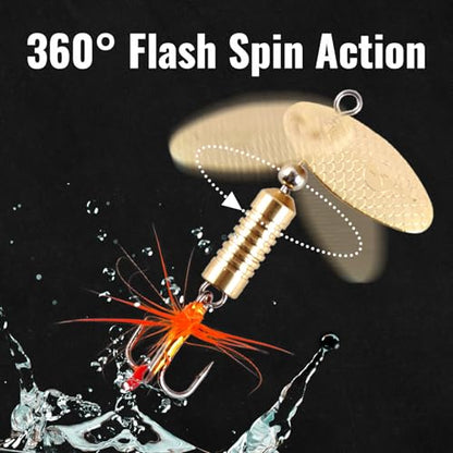 Trout Spinnerbait Lures Inline Rooster Tail Fishing Kit Brass Spinner Baits with Smooth Rotation Flash Blade for Bass Pike Crappie Saltwater Freshwater Lake River 360 Balance Hook - color: 1/8 oz