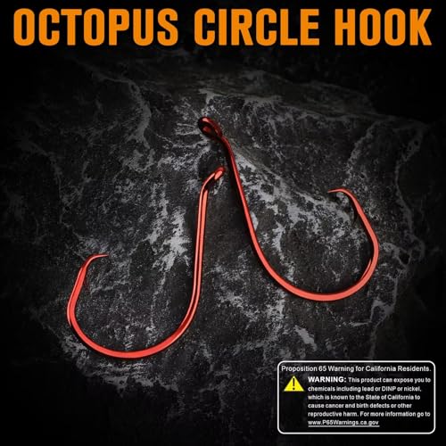 Dovesun Circle Hooks for Catfish 2X Strong 100PCS Catfish Hooks Octopus Circle Hooks Saltwater and Freshwater Black & Red Size 1/0-8/0 - color: Red, size: 5/0*70PCS