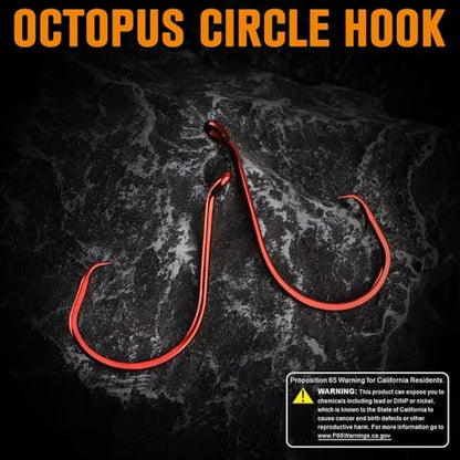 Dovesun Circle Hooks for Catfish 2X Strong 100PCS Catfish Hooks Octopus Circle Hooks Saltwater and Freshwater Black & Red Size 1/0-8/0 - color: Red, size: 5/0*70PCS