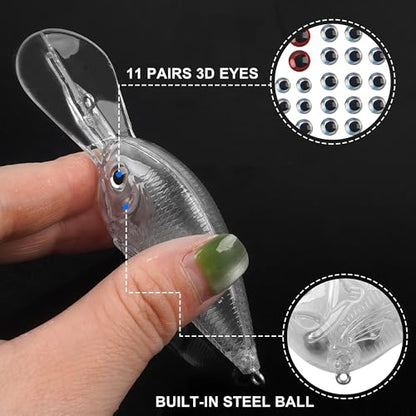 Blank Fishing Lure Kit,Unpainted Popper Plug Lures DIY Crank Bait Set Fishing Pliers Treble Hooks 3D/4D Lure Eyes Bait Sticker Split Rings,Fish Tackle Accessories Kits - color: Lure Kit-10pcs