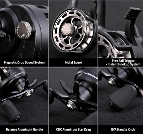 Pack of 1 Ice Fishing Reel Large Spool Diameter Inline Freespool Reel Wear-Resistant 31 BB Ice Fishing Gear for Sea Lake Pond Metal Spool - color: Black