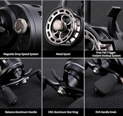 Pack of 1 Ice Fishing Reel Large Spool Diameter Inline Freespool Reel Wear-Resistant 31 BB Ice Fishing Gear for Sea Lake Pond Metal Spool - color: Black