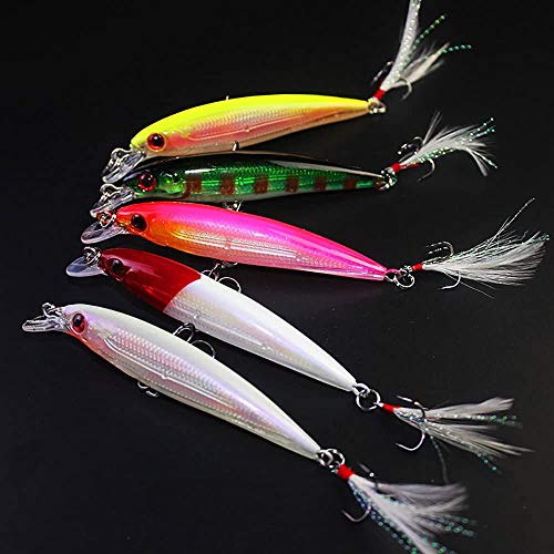 Minnow Fishing Lures Hard Bait Life-Like Swimbait Bass Crankbait 3D Fishing Eyes Treble Hooks Flasher Feathers for Bass Trout Walleye Redfish Saltwater Freshwater