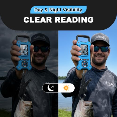 SNAIL TRAIL 8 Storage Bins Digital Fishing Scale & Lip Gripper with Auto-Rank, Large & High Contrast Backlit LCD Display, Multi-Mode(LB, LB-OZ, KG), 50 lbs Tournament Bass Fish Weigher, Gift for Men - color: Blue