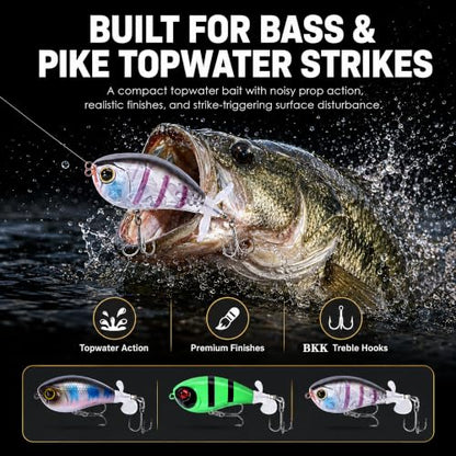 Top Water Lures, Floating Plopper Bait with BKK Hooks – Bass Fishing Lures for Trout, Pike & Other Freshwater & Saltwater Species – Great Fishing Gifts for Men - color: A2-3PCS,2.5in,0.4oz