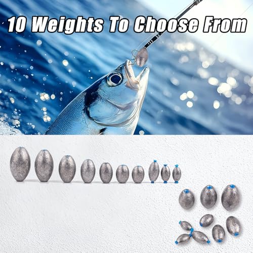Egg Sinkers Lead Fishing Weights FS/QZ-07 | with Plastic Core,Oval Fishing Sinkers & Weights,for Texas Rig,Carolina Rig,Catfish Casting,Saltwater Freshwater - size: 1.76oz,5pcs