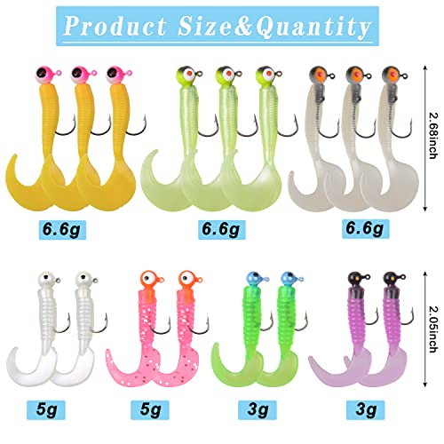 Soft Plastic Fishing Lure Jig Head Hook Kit,Grub Worm Lures Crappie Jigs Head Grub Tail Swimbait Tube Bait Jigs for Saltwater Freshwater, Trout Crappie Fishing - color: 17PCS Sets