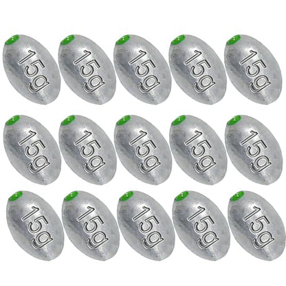 Egg Sinkers Bullet Fishing Weights Oval Shaped with Plastic Core Slip Sinkers for Catfish Fishing Casting Saltwater and Freshwater 1/5oz to 2oz - style: 1/2 Ounce-15g-15pcs
