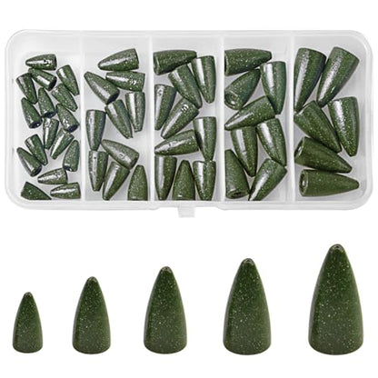 Bullet Fishing Weights Sinkers, 30pcs Worm Weights Fishing Sinkers for Bass Fishing Carolina Rig Texas Rig Slip Sinkers Sliding Fishing Weights Saltwater Freshwater - style: Mixed Kit-50pcs