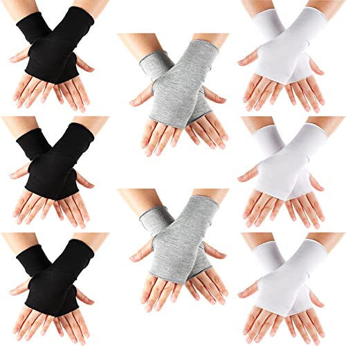 Geyoga 8 Pairs Sun Protection UV Gloves for Women Fingerless Hand UV Protection Glove for Gel Manicures Summer Driving Biking - color: Black, White, Gray