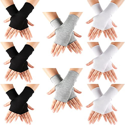 Geyoga 8 Pairs Sun Protection UV Gloves for Women Fingerless Hand UV Protection Glove for Gel Manicures Summer Driving Biking - color: Black, White, Gray