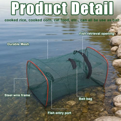 5 Pcs Fish Traps Net Foldable Crayfish Bait Minnow Traps for Bait Fish Portable with Rope Collapsible Lobster Shrimp Crawdad Crawfish Crab Trap Fishing Net Accessories