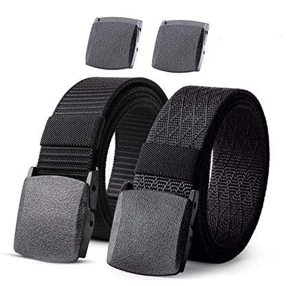 JASGOOD 2 Pack Nylon Web Belt Outdoor Military Men’s Metal Free Belt with TSA Plastic Buckle - color: C-black+black, size: Fits Pant Up To 35"