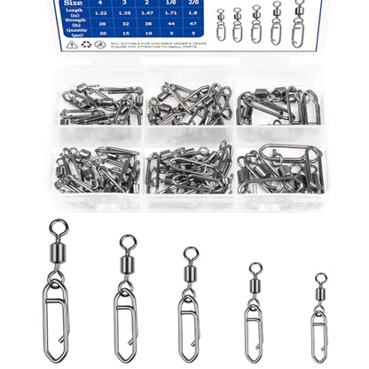 55Pcs High Strength Fishing Swivels, Stainless Steel Speed Clips with Barrel Swivels, Saltwater/Freshwater Snaps Swivel Change Quick Clips Snap Black Nickel