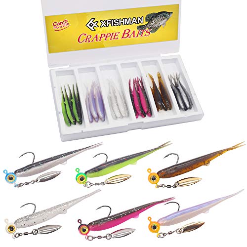 Crappie-Baits- Plastics-Jig-Heads-Kit-Shad-Minnow-Fishing-Lures-for Crappie-Panfish-Bluegill-40 &135 Piece Kit - color: CRAPPIE MINNOW 40 pc. KIT COMBO 1