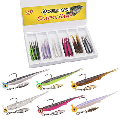 Crappie-Baits- Plastics-Jig-Heads-Kit-Shad-Minnow-Fishing-Lures-for Crappie-Panfish-Bluegill-40 &135 Piece Kit - color: CRAPPIE MINNOW 40 pc. KIT COMBO 1