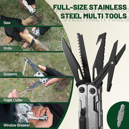 MOSSY OAK 20-in-1 Multitool Pliers with Window Breaker, Stainless Steel | Includes sheath for easy carry, ideal for camping, hiking, survival, emergencies, and EDC use - style: 20-in-1 Self-Locking Pliers