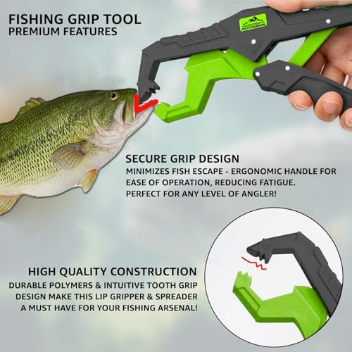 Fish Lip Grabber Fish Lip Gripper 9" Fishing Tool Mouth Spreader Grip Hook Remover Gripper Hook Remover Fishing Gear Comes with Lanyard - color: Green