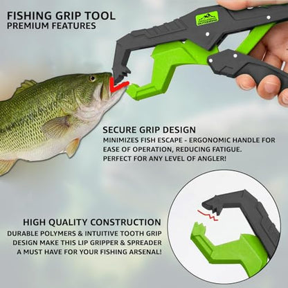Fish Lip Grabber Fish Lip Gripper 9" Fishing Tool Mouth Spreader Grip Hook Remover Gripper Hook Remover Fishing Gear Comes with Lanyard - color: Green