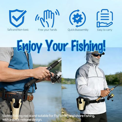 Slide-in Rod Hip Holster Belt Holder Fly Kayak Bank Fishing Fits 35mm Grips | Ambidextrous quick draw abs rod holder fits 2in belts lightweight clip for outdoor anglers trips & holiday gifts