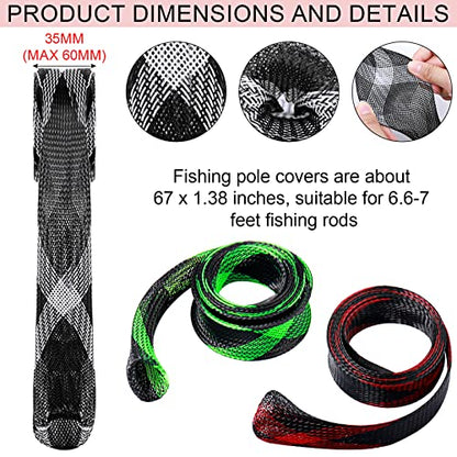 Sratte 8 Pack Fishing Rod Sleeves Reel Bags Casting Rod Socks Reel Cover Protective Fishing Case Braided Mesh Protector for Bait Casting Sea Fly Ice(for S Size Water Drop Wheel)