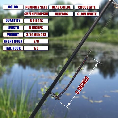 Fishing Lures Bass Lures, Weedless Pre Rigged Bionic Sinking Bass Fishing Lure Soft Plastic Swimbaits for Trout, Walleye, Crappie, Fishing Worm Swim Baits Minnows for Saltwater Freshwater - color: A1-6PCS-Pumpkin Seed, Green Pumpkin, Black Blue, Junebug,