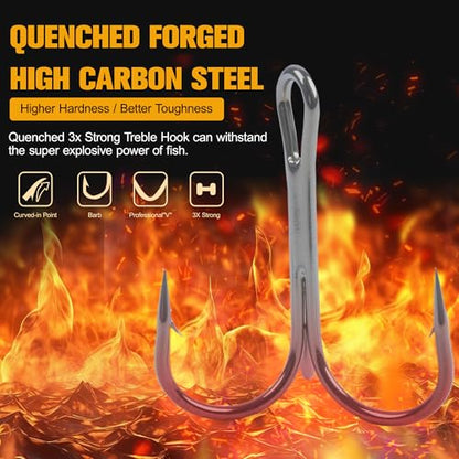 50 Pack Fishing Treble Hooks Kit High Carbon Steel Fish Hook Strong Sharp Round Bend Split Rings for Lures Baits Saltwater Freshwater Fishing Size 1/0 2 4 6 8 10 - color: Black, size: 6# - 50pcs