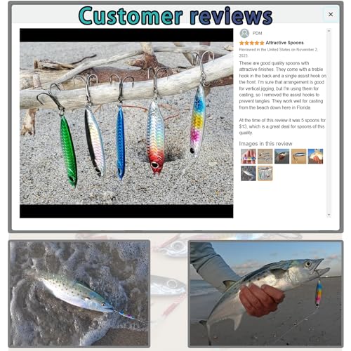 Tripquips Saltwater Jigs Fishing Lures with Ultra-Sharp Hooks, Saltwater Spoon Lure for Tuna Salmon Grouper, Sea Fishing Jigging Lure, Trolling Spoon for Bass Fishing - color: 5PCS-30g/1.06oz