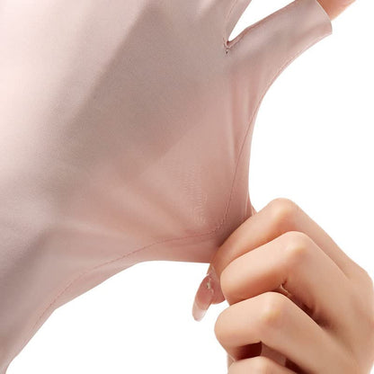 Women Fingerless Gloves Summer UV Protection Gloves Cool Ice Silky Sun Block Driving Unisex - color: Pink+black
