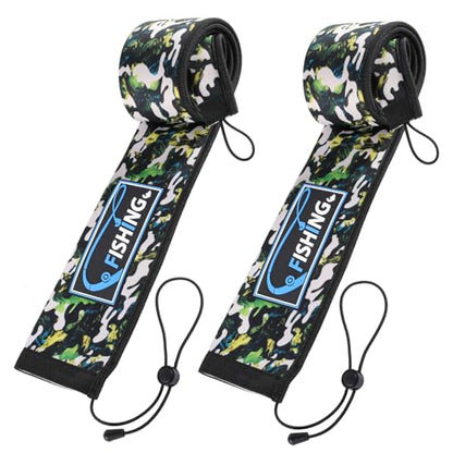 2Pcs Neoprene Fishing Rod Sleeve for Casting, Trolling, Spinning Rods – Lightproof & Puncture Resistant Rod Cover - color: Cyan Camo, size: 65" - 2Pcs