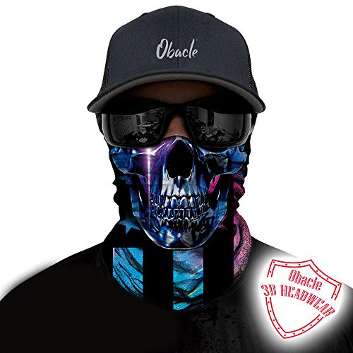 Obacle Neck Gaiter Face Mask Bandana for Dust Wind Sun Protection for Men Women - color: Blue Face Skull Flag