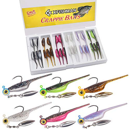 Crappie-Baits- Plastics-Jig-Heads-Kit-Shad-Minnow-Fishing-Lures-for Crappie-Panfish-Bluegill-40 &135 Piece Kit - color: BABY SHAD 40 pc.KIT COMBO 1
