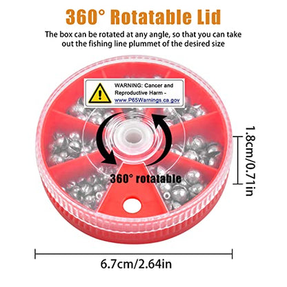 Split Shot Fishing Weights Sinker Kit, 120g/Box Round Split Shot Sinker Removable Fishing Weights Egg Sinkers for Saltwater Freshwater 7 Sizes - style: Red Box
