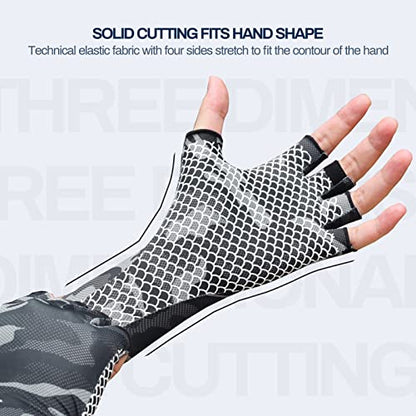 Fly Fishing Gloves Men Sun Sleeves Fingerless UPF Camo Quick-Drying UV Sun Protection for Kayak Rowing Adults Women - color: Black Camo, size: Small