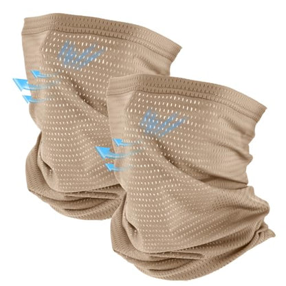 Geyoga 2/4 Pack Cooling Neck Gaiter Summer Breathable Balaclava Face Mask with Mesh Holes UV Protection Sun Scarf Men Women - color: Khaki
