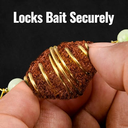 30PCS Fishing Bait Cage Luminous Chum Basket Rig with Spring Feeder Bait Holder Rig for Carp, Mullet, Dough, Chicken Liver, Pack Bait – Glow in Dark Freshwater Fishing Tackle Accessories