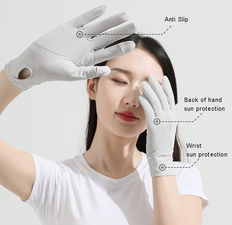 Unisex UV Protection Sunblock Gloves - Women Man Full Finger Sunscreen Gloves Touchscreen Gloves for Driving Hiking Riding - color: Grey