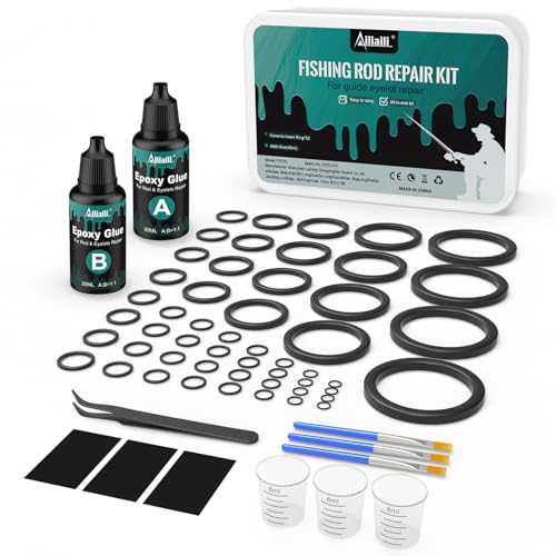 Fishing Rod Repair Kit, Fishing Pole Eyelet Repair -13 Sizes 52Pcs Ceramic Guide Rings for Replacement, Rod Tip Accessories & Gear | High-Hardness | Low-Friction/w A&B Epoxy Glue Tweezer