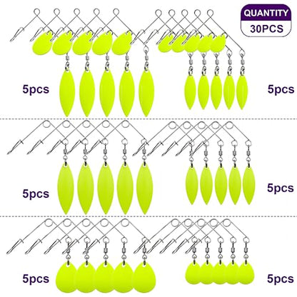 Fishing Spinnerbait Smooth Spoons Kit Fishing Spinner Blades Smooth Spoons Rigs with Willow and Teardrop Making Fishing Lures Replacement Accessories - color: B: 30Pcs Spinnerbaits Smooth Spoons Kit