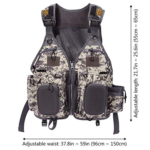 BASSDASH Strap Fishing Vest Adjustable for Men and Women, for Fly Bass Fishing and Outdoor Activities - color: F22 - Grey Camo
