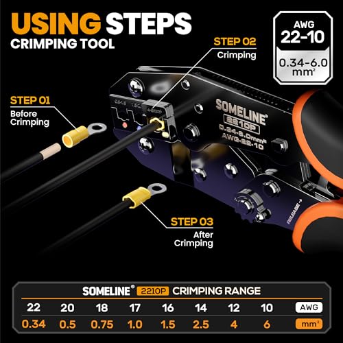 SOMELINE Wire Terminals Crimping Tool, with 45 Sizes Insulated Ratcheting Terminals Crimper Kit of AWG 22-10 Insulated Electrical Butt Bullet Spade Fork Ring Spade Splice Crimp Terminals