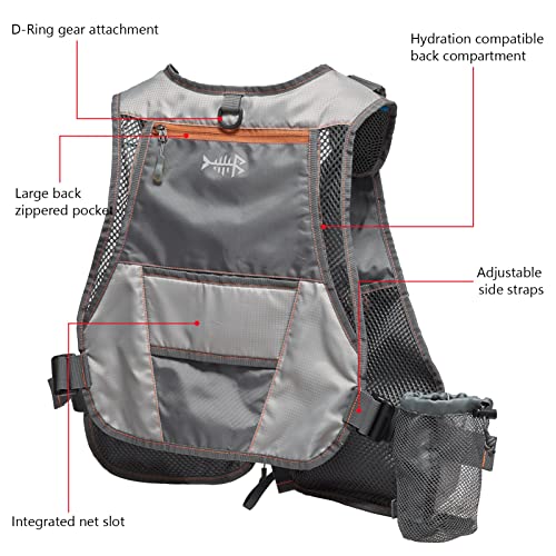 BASSDASH Fly Fishing Vest Adjustable Size with Detachable Water Bottle Holder for Men and Women FV07 - color: Men’s Size - Grey/Chocolate