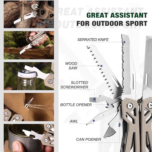 MOSSY OAK Multitool, 22-in-1 Stainless Steel Pliers with Screwdriver Sleeve, Desert Steel Handle, Self-locking Knife with Sheath-Perfect for Outdoor, Survival, Camping, Hiking, Simple Repair - color: 22-in-1, Desert