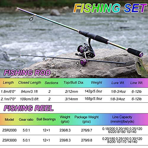 Sougayilang Fishing Rod and Reel Combo, Medium Fishing Pole with Baitcasting Reel Combo, 2-Piece Fishing Combo - color: B: Spinning Rod and Reel Combo, size: 7' Medium