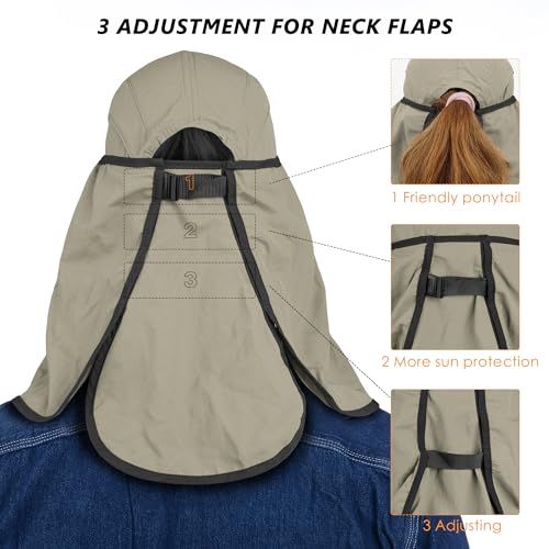 GADIEMKENSD UPF 50+ Folding Fishing Hat 360 Outdoor Sun Hat - color: Khaki
