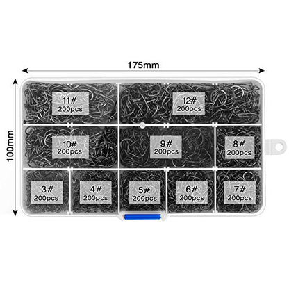 HETH 2000pcs Fishing Worm Hooks High Carbon Steel Wide Gap Offset Fishing Hook Set for Saltwater and Freshwater with 10 Sizes