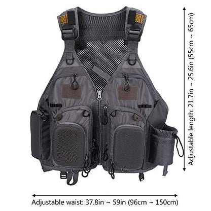 BASSDASH Strap Fishing Vest Adjustable for Men and Women, for Fly Bass Fishing and Outdoor Activities - color: F22 - Grey