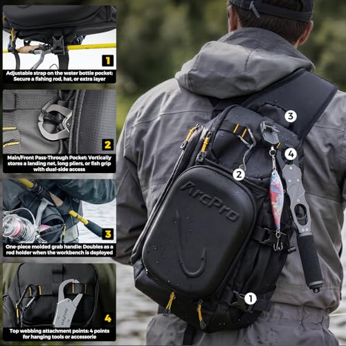 Fishing Sling Pack, EVA Hardshell with Foldable Workstation, Water-Resistant Convertible Front/Back Tackle Bag for 2×3600 Trays, Saltwater Freshwater Crossbody