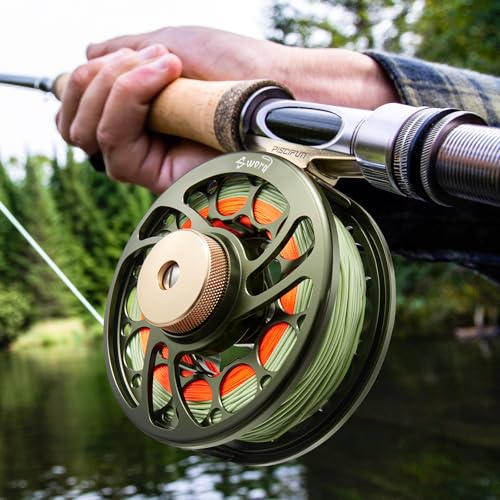 Piscifun Sword Fly Fishing Reel, CNC-Machined Aluminum Alloy Fly Reel - size: 3/4wt, style: Olive Green-with Line
